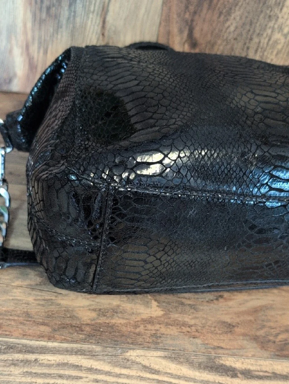 Michael Kors Glossy Snake-Embossed Python Satchel with MK Medallion M478
